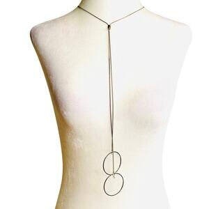 Gold Tone Double Circle Slider Convertible Lariat Necklace